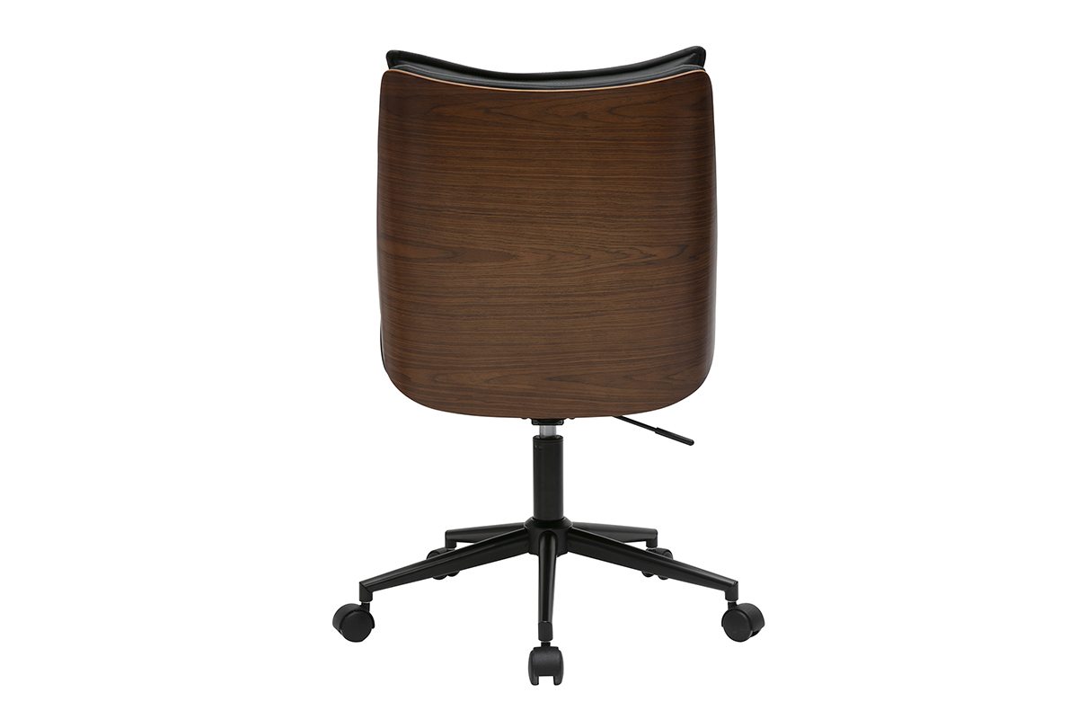 Silla de oficina con ruedas negra y madera oscura BLAISE