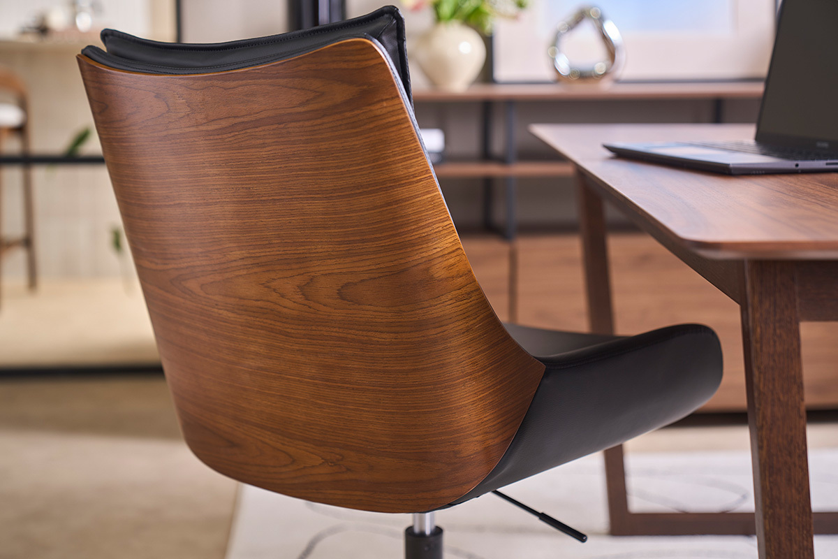 Silla de oficina con ruedas negra y madera oscura BLAISE