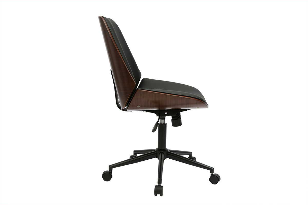 Silla de oficina con ruedas negras y madera oscura DOUGLAS