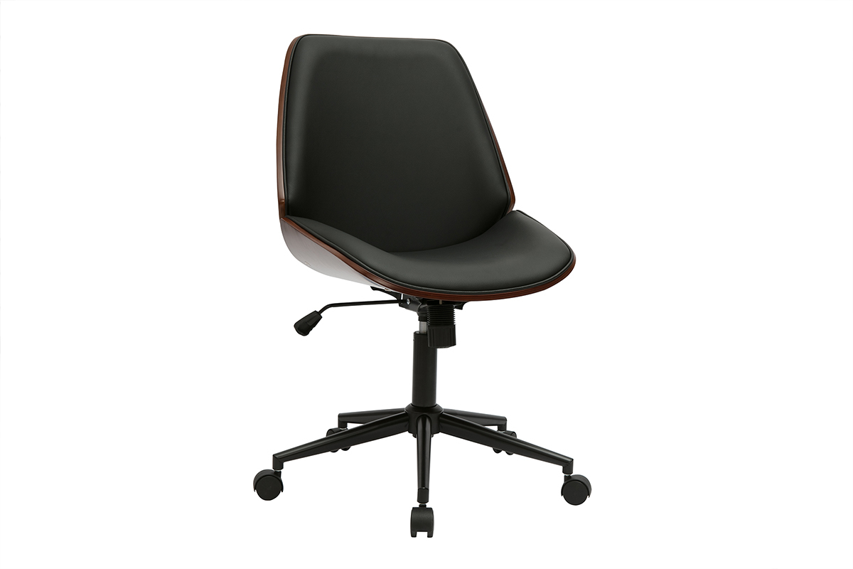 Silla de oficina con ruedas negras y madera oscura DOUGLAS