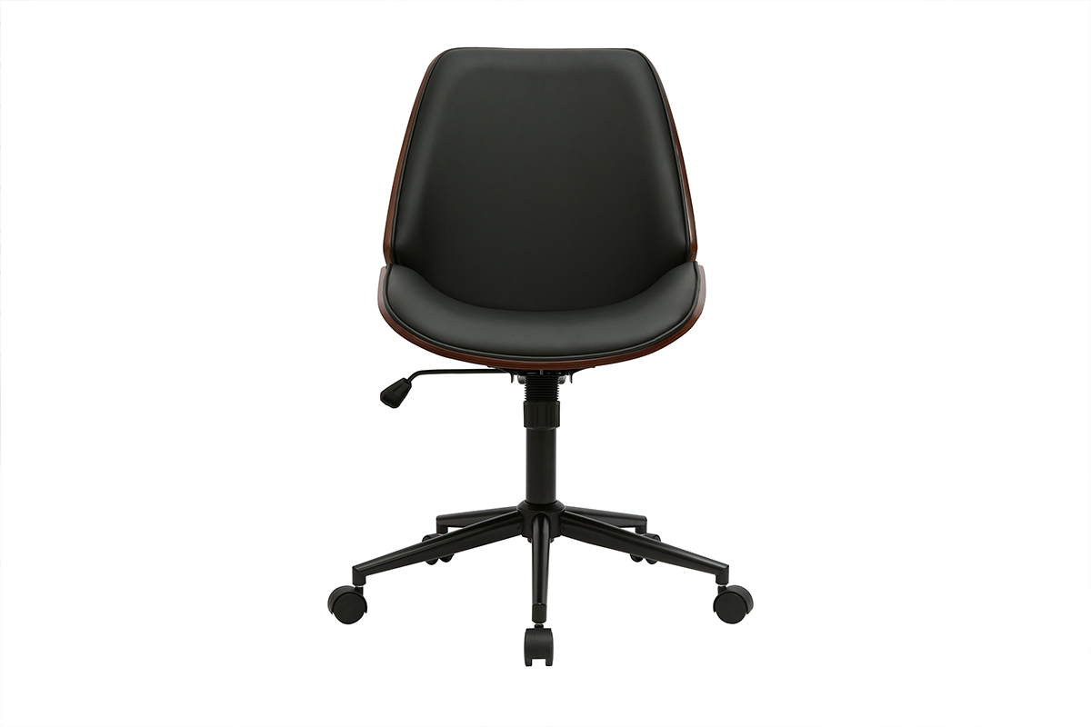 Silla de oficina con ruedas negras y madera oscura DOUGLAS