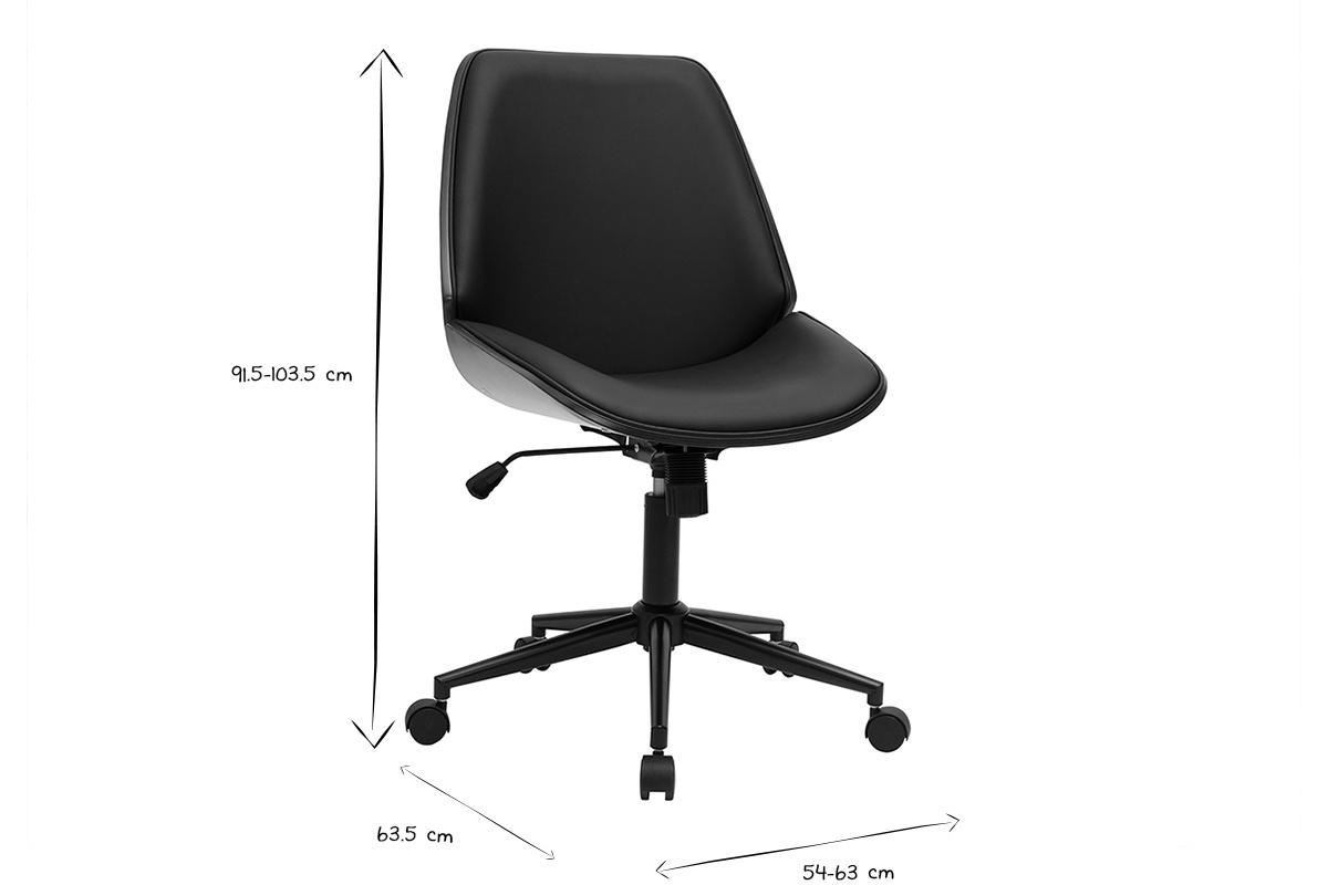 Silla de oficina con ruedas negras y madera oscura DOUGLAS