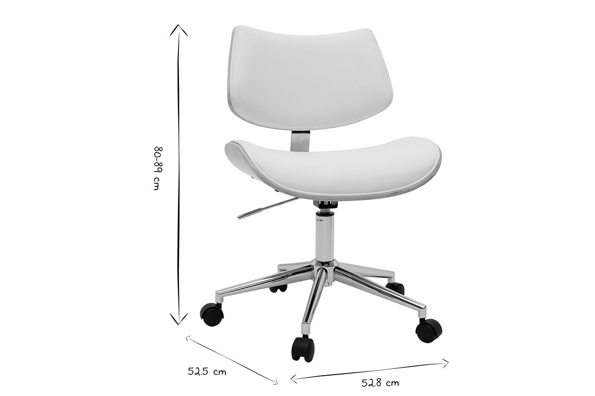 Silla de oficina de diseo con ruedas de color blanco, roble claro y metal MALMO
