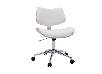 Silla de oficina de diseño con ruedas de color blanco, roble claro y metal MALMO