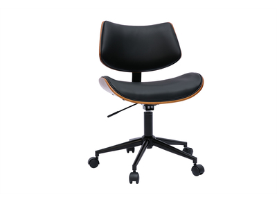Silla de oficina de diseño negra con ruedas, madera de nogal oscuro y metal negro MALMO