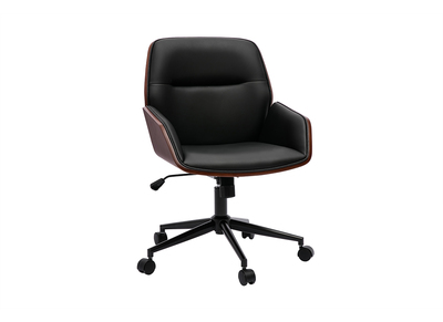 Silla de oficina de diseño negra con ruedas, madera oscura y metal negro MARLOW