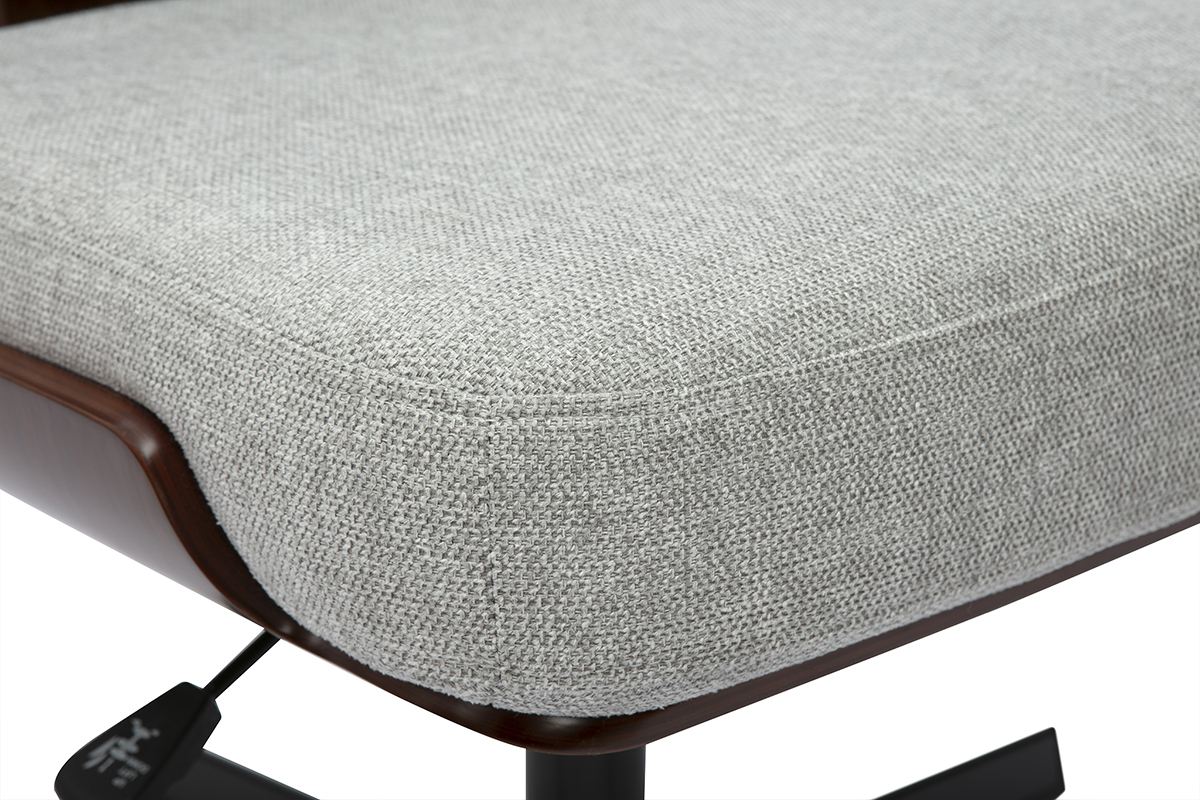 Silla de oficina de madera y tela de efecto terciopelo texturizado gris HANZ