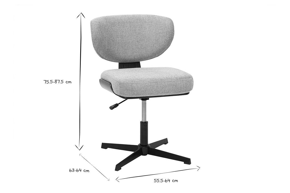Silla de oficina de madera y tela de efecto terciopelo texturizado gris HANZ