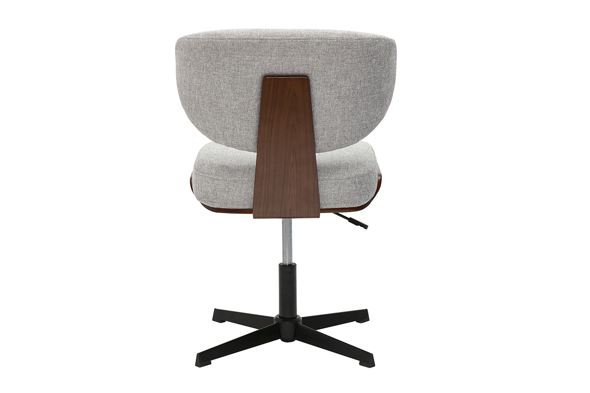 Silla de oficina gris HANZ vista de atr�s, tela texturizada y madera de nogal.