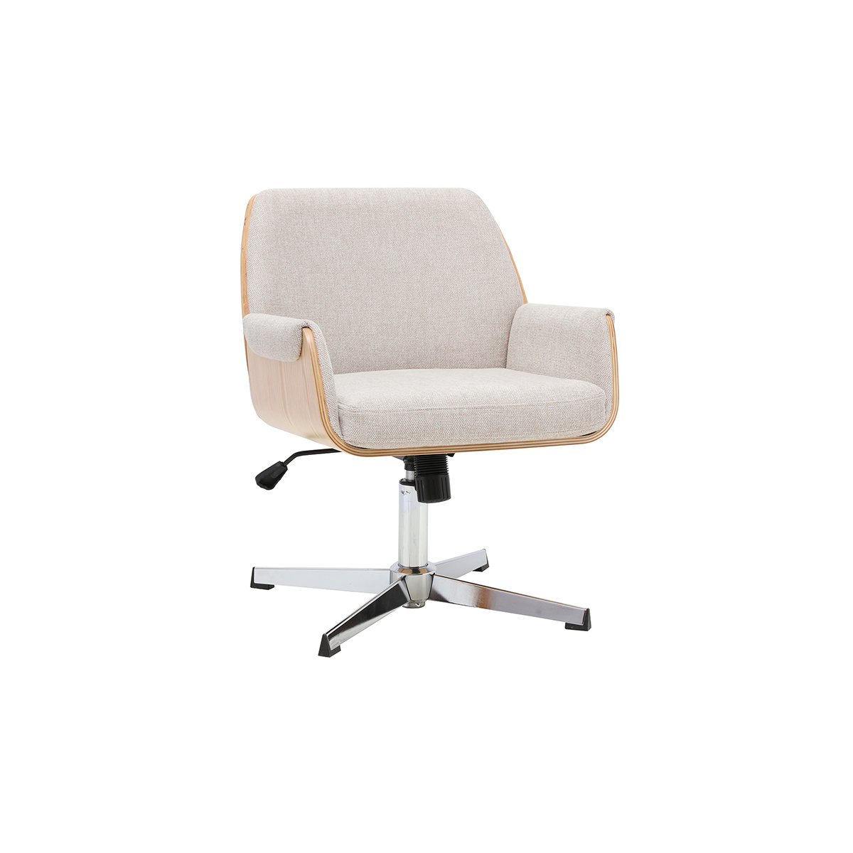Silla de oficina de tela efecto terciopelo texturizado beige y madera clara roble RIKKI