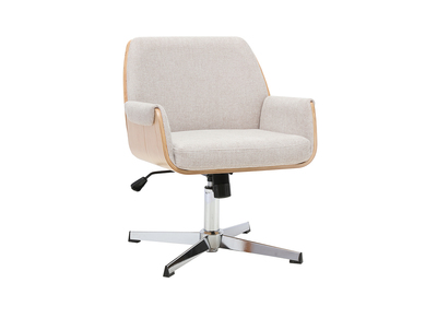 Silla de oficina de tela efecto terciopelo texturizado beige y madera clara roble RIKKI