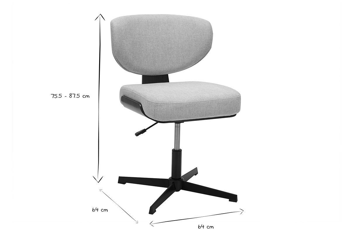 Dimensiones de la silla de oficina HANZ: 75.5 - 87.5 cm de altura, 64 cm de ancho, en negro y blanco.