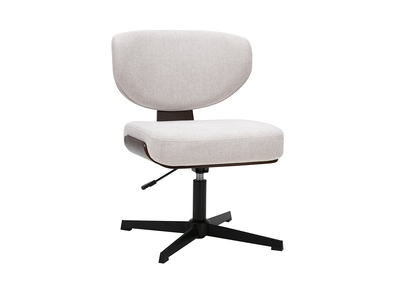 Silla de oficina de tela efecto terciopelo texturizado beige y madera oscura nogal HANZ