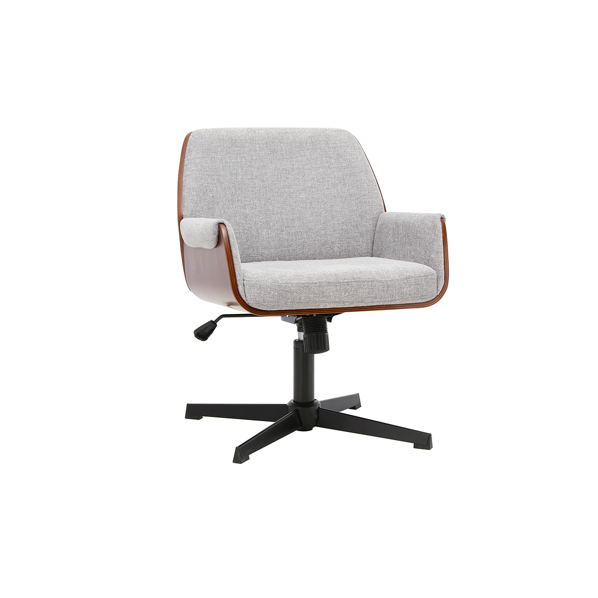 Silla de oficina de tela efecto terciopelo texturizado gris y madera oscura nogal RIKKI