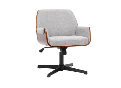 Silla de oficina de tela efecto terciopelo texturizado gris y madera oscura nogal RIKKI
