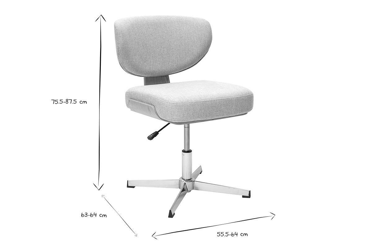 Silla de oficina HANZ en negro y blanco con dimensiones indicadas.