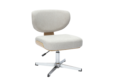 Silla de oficina en tela efecto terciopelo texturizado beige y madera clara roble HANZ
