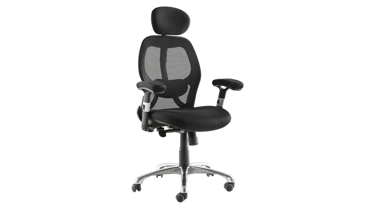 Silla de oficina ergonómica negra con reposacabezas, negro MESH