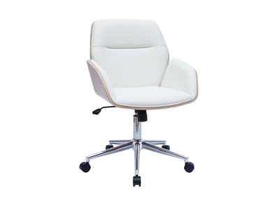 Silla de oficina giratoria blanca con madera clara MARLOW