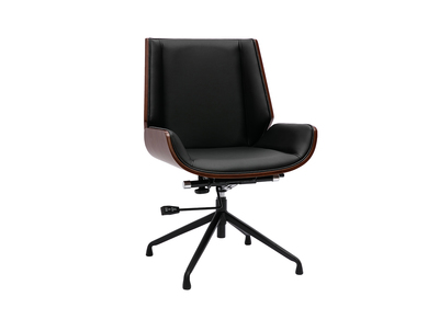 Silla de oficina giratoria de diseño 360° negra, madera oscura nogal y metal negro CURVED