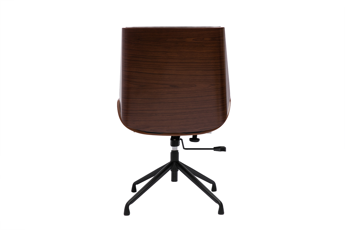 Silla de oficina giratoria de dise�o 360� negra, madera oscura nogal y metal negro CURVED