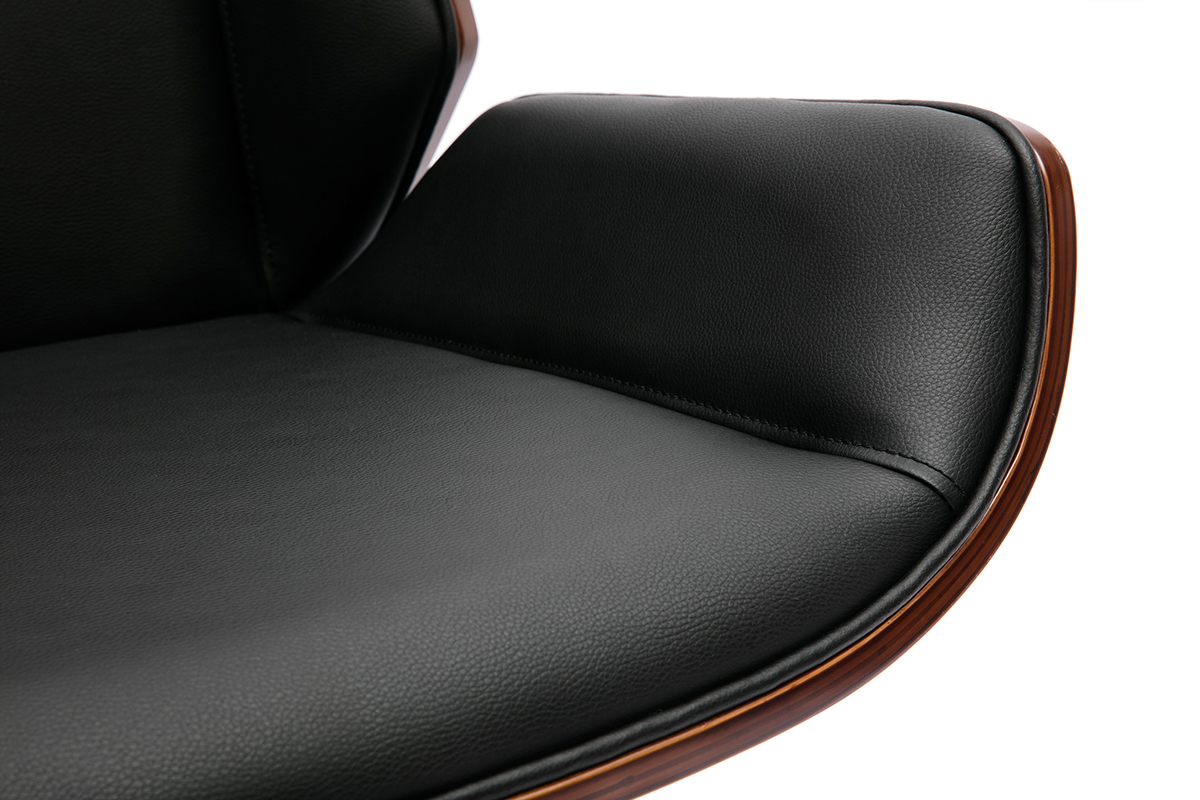 Silla de oficina giratoria de dise�o 360� negra, madera oscura nogal y metal negro CURVED