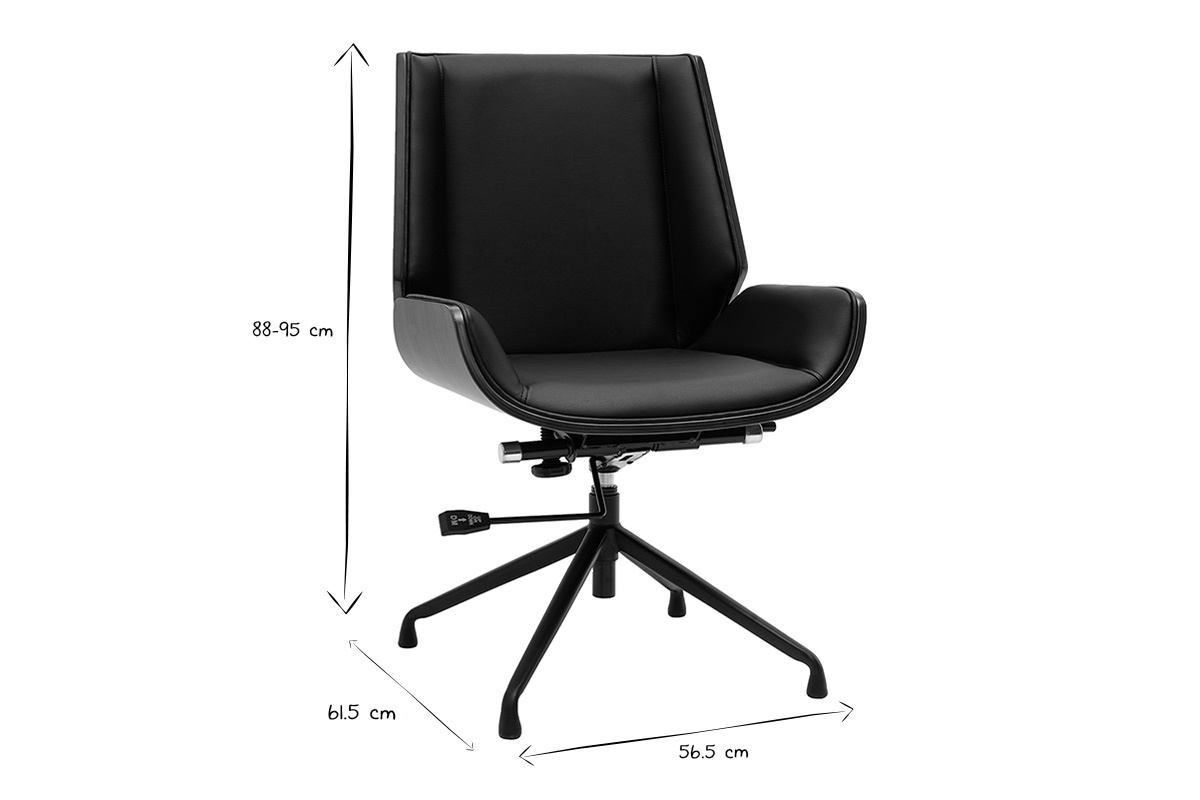 Silla de oficina giratoria de dise�o 360� negra, madera oscura nogal y metal negro CURVED
