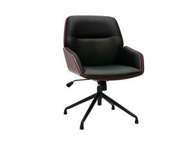 Silla de oficina giratoria de dise&ntilde;o 360&deg; negro, madera oscura y metal negro MARLOW