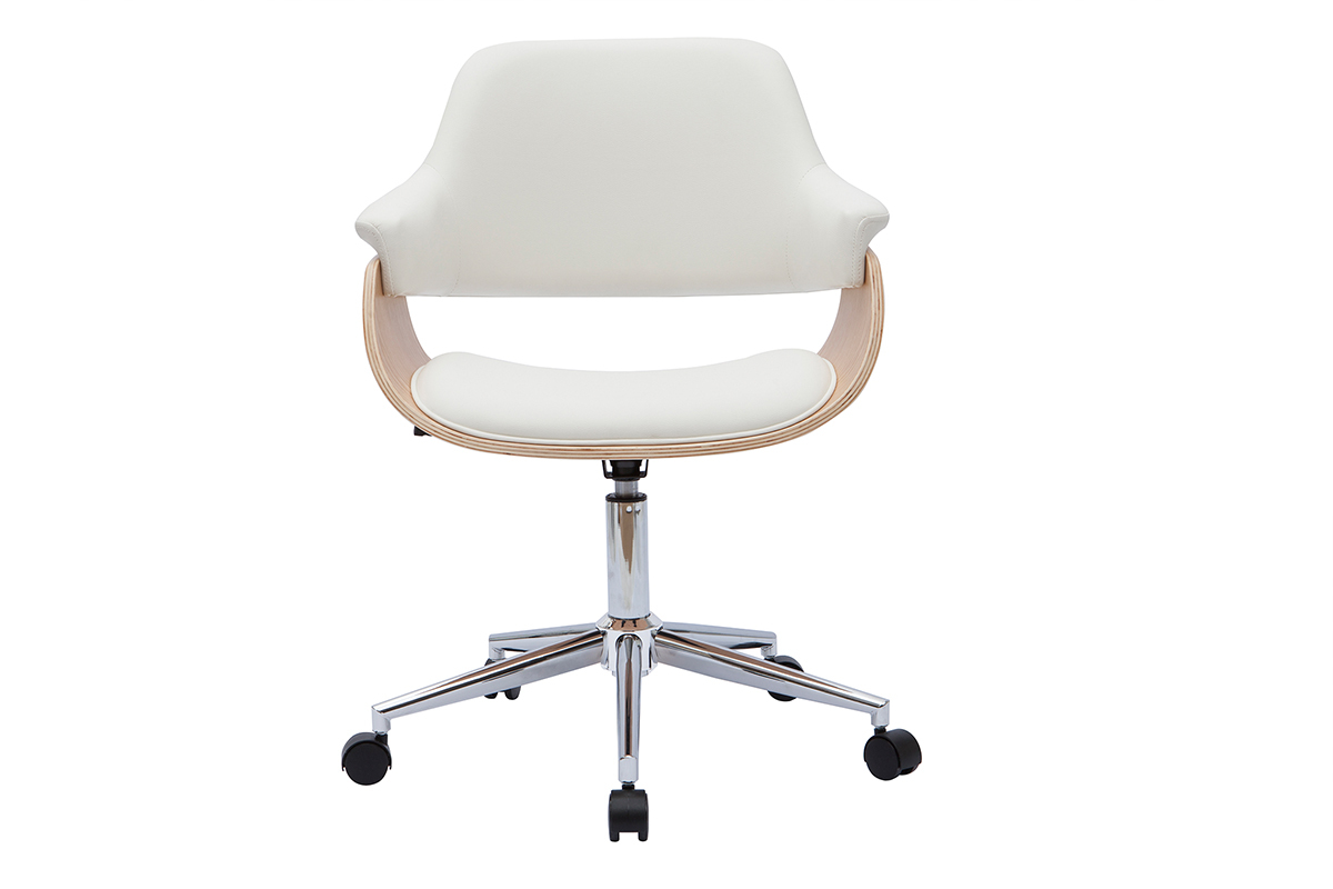 Silla de oficina moderna blanca y madera clara HANSEN