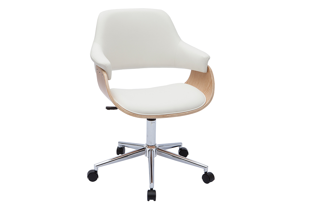 Silla de oficina moderna blanca y madera clara HANSEN