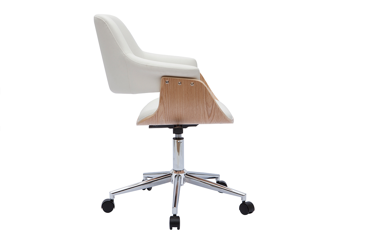 Silla de oficina moderna blanca y madera clara HANSEN