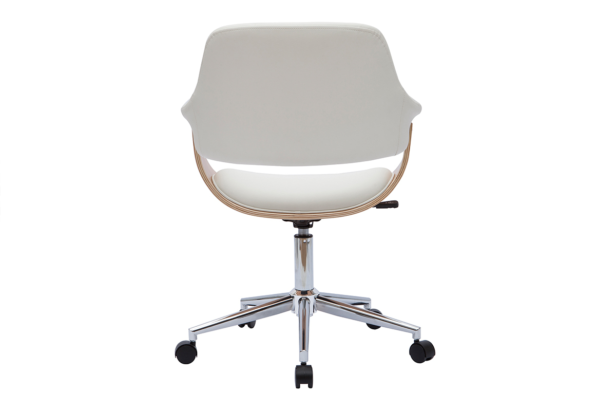Silla de oficina moderna blanca y madera clara HANSEN