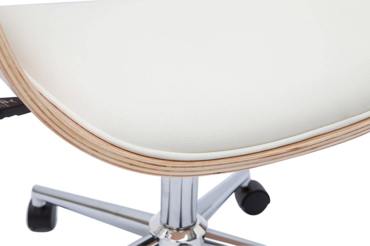 Silla de oficina moderna blanca y madera clara HANSEN