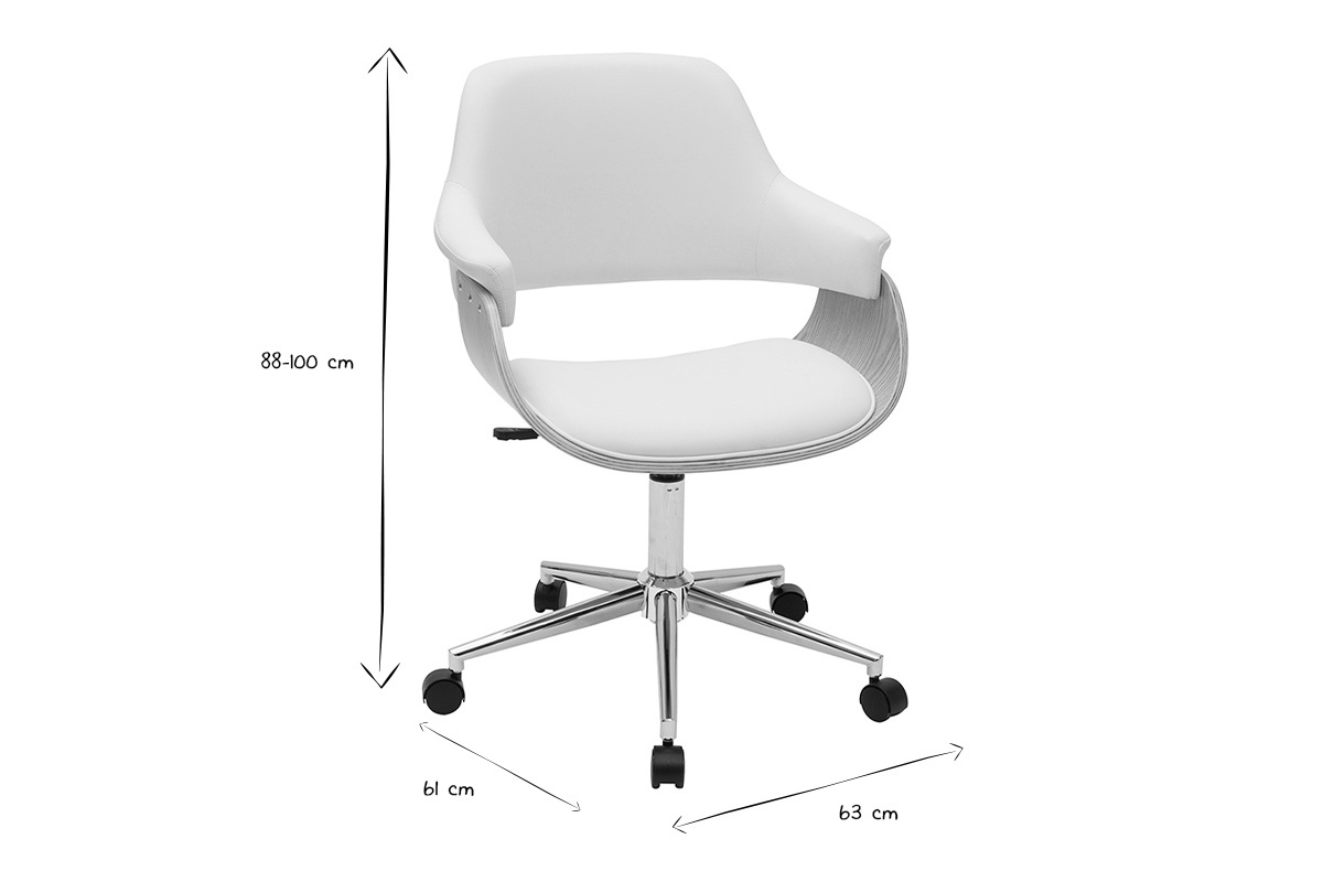 Silla de oficina moderna blanca y madera clara HANSEN