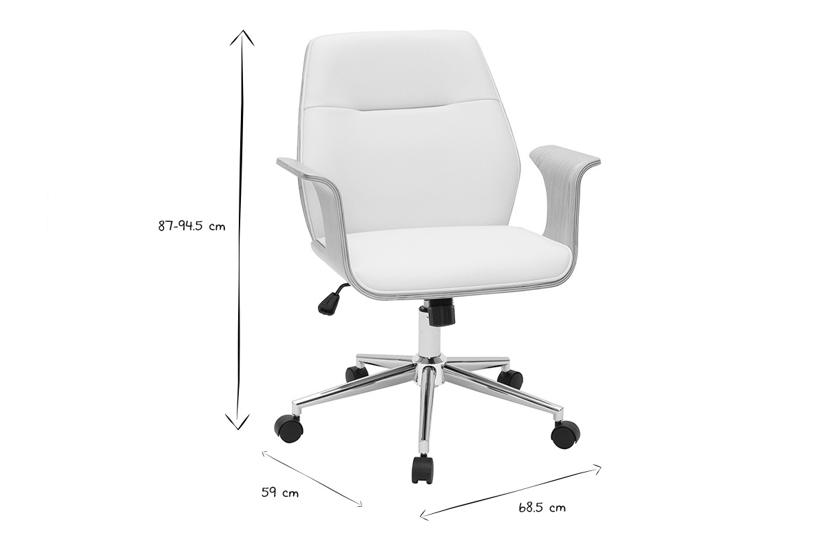 Silla de oficina moderna blanco y madera clara RUFIN