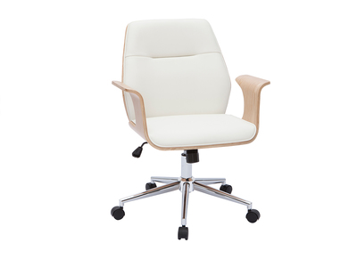 Silla de oficina moderna blanco y madera clara RUFIN