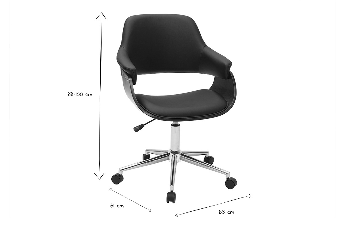 Silla de oficina moderna negra con madera oscura HANSEN