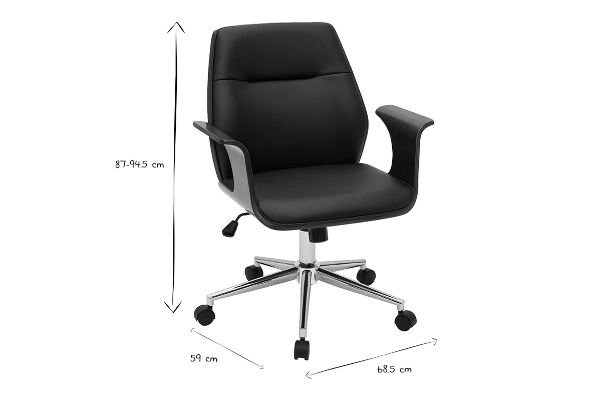 Silla de oficina moderna negra con madera oscura RUFIN