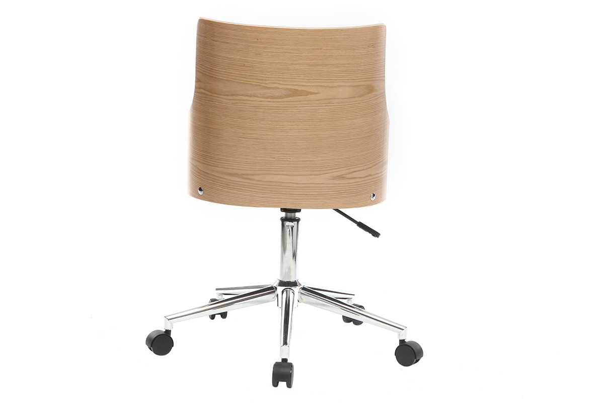 Silla de oficina moderna PU blanca y madera clara MAYOL
