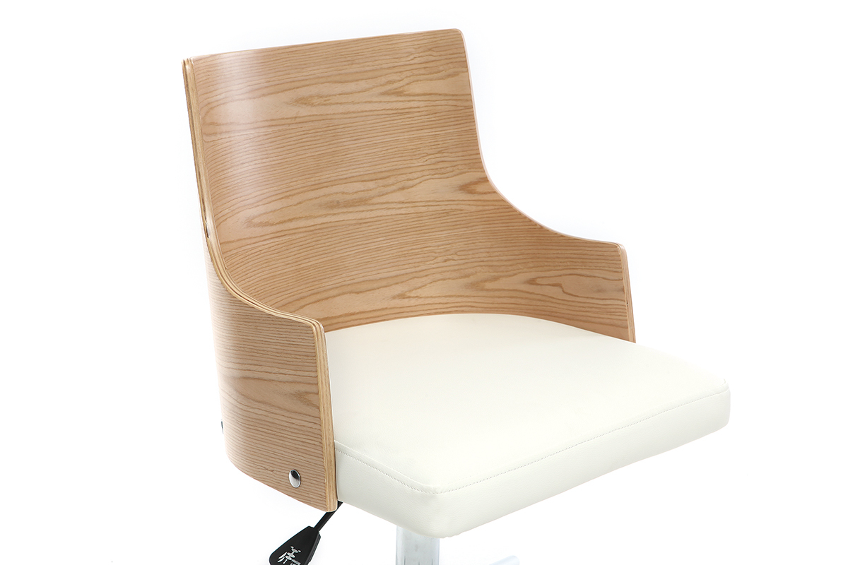 Silla de oficina moderna PU blanca y madera clara MAYOL