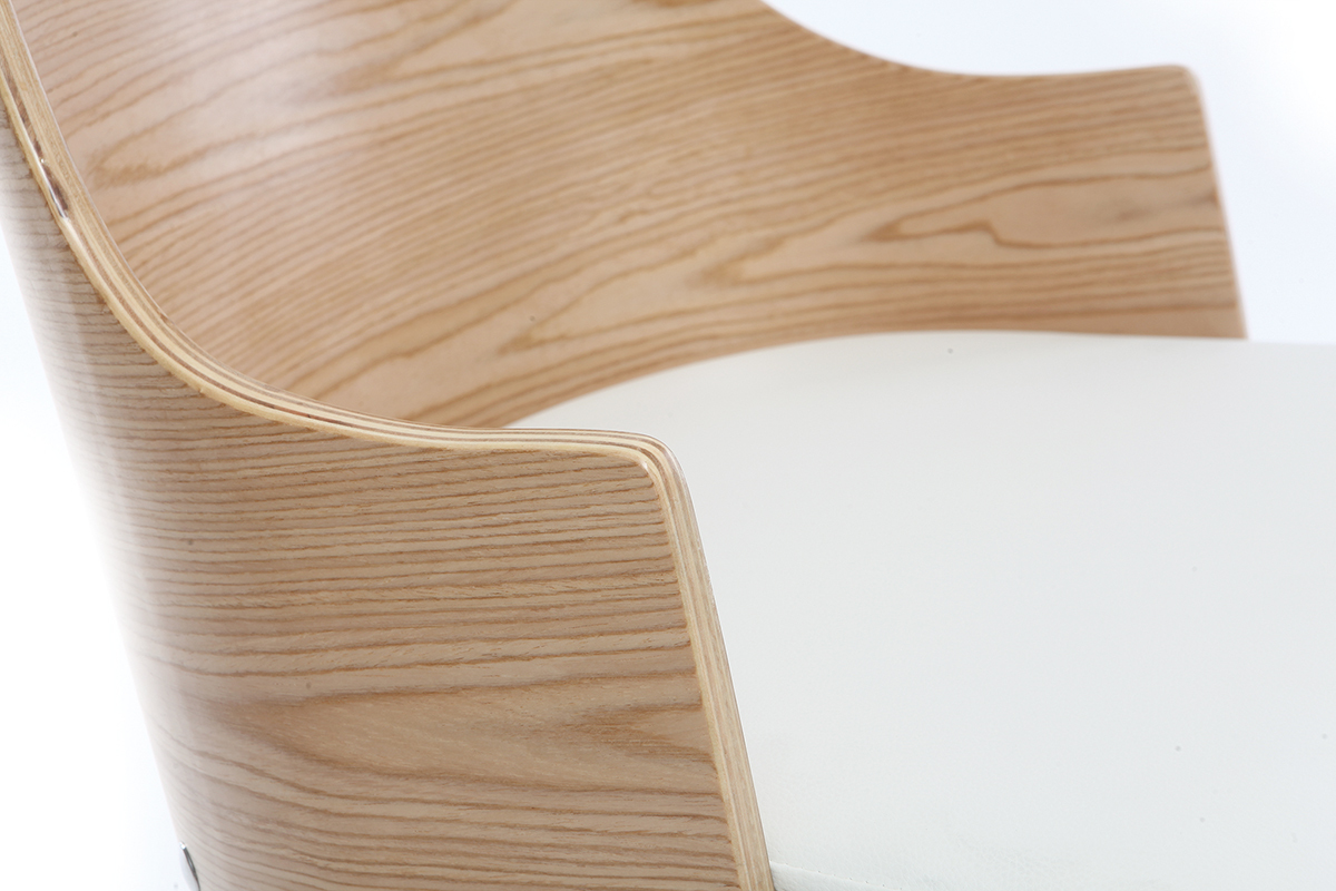 Silla de oficina moderna PU blanca y madera clara MAYOL