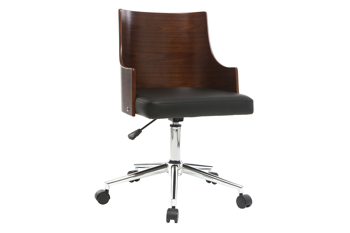 Silla de oficina moderna PU negro y nogal MAYOL