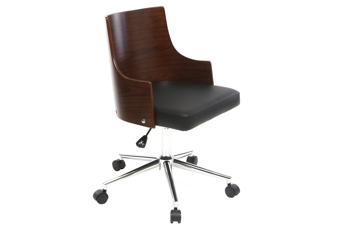 Silla de oficina moderna PU negro y nogal MAYOL