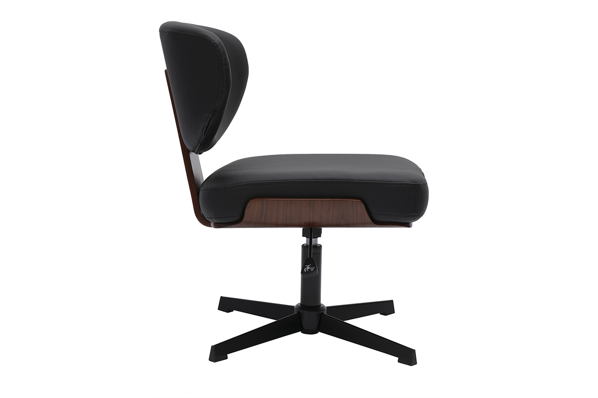 Silla de oficina HANZ negra y nogal, vista lateral, base en forma de estrella.