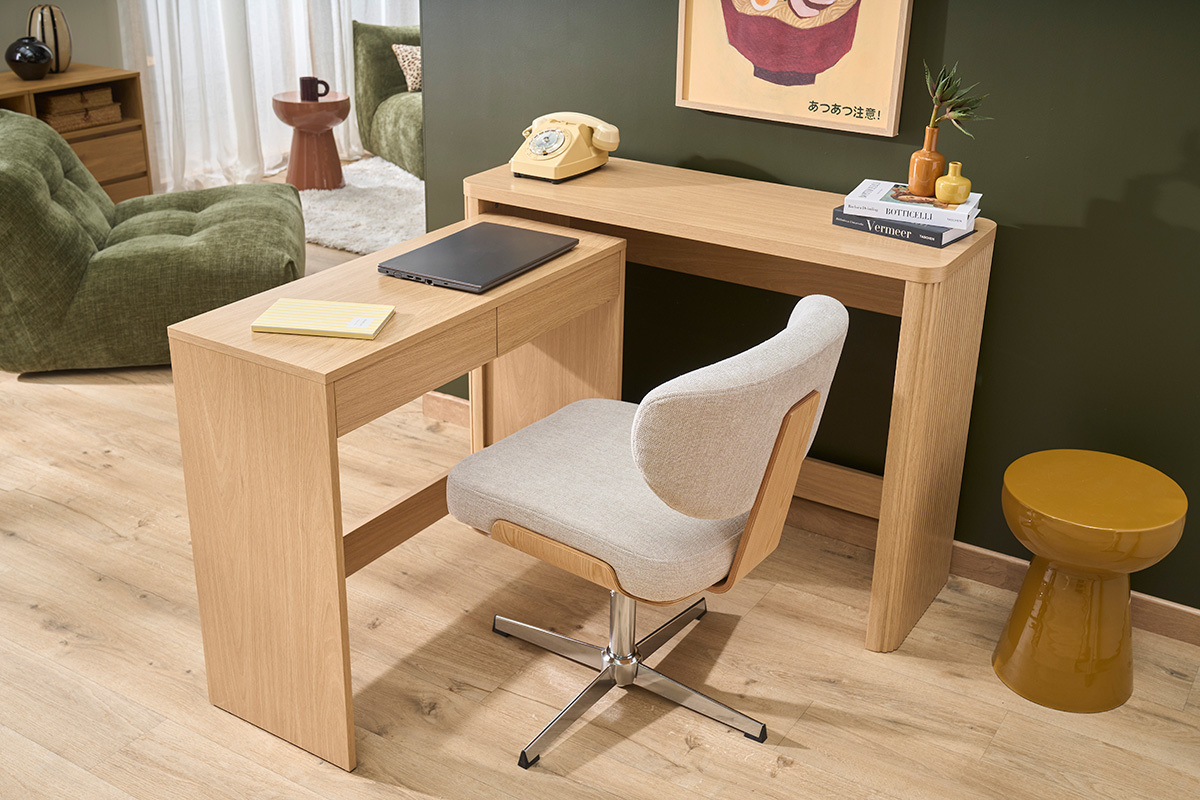 Silla de oficina negra y madera oscura nogal HANZ