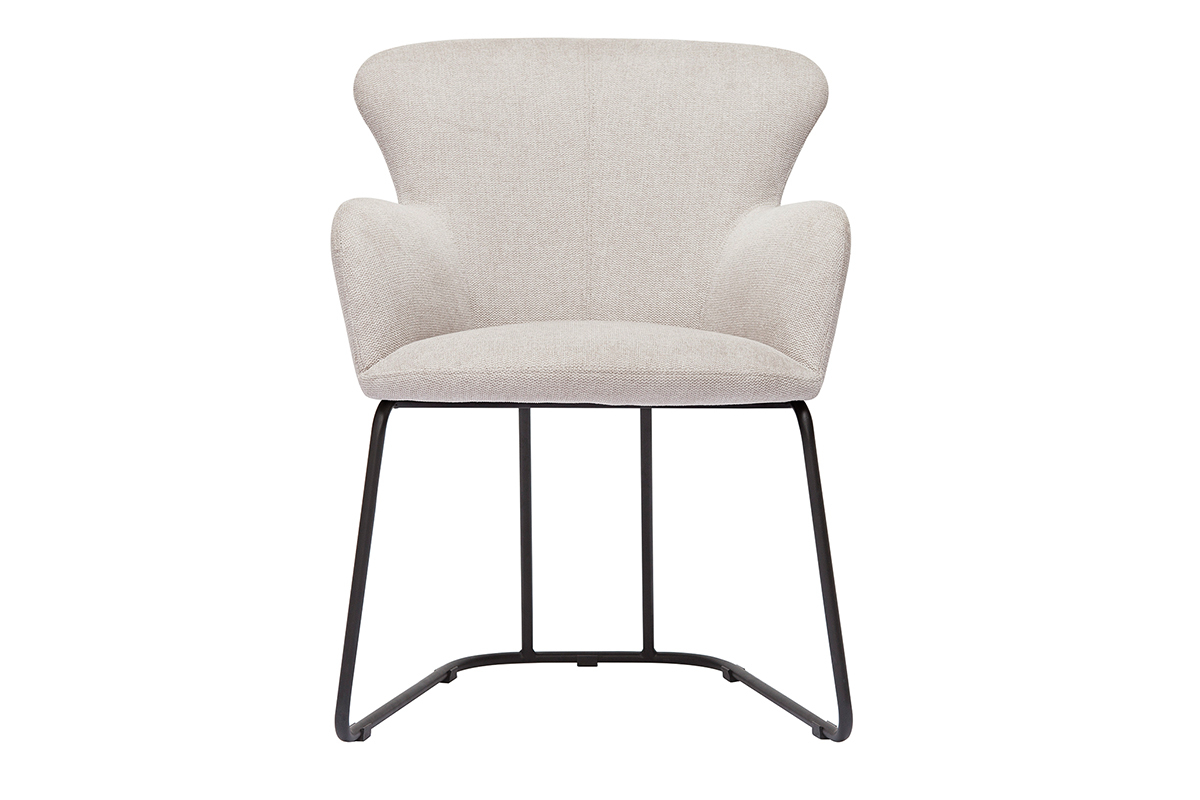 Silla de tejido efecto aterciopelado texturizado beige y metal negro BRITT