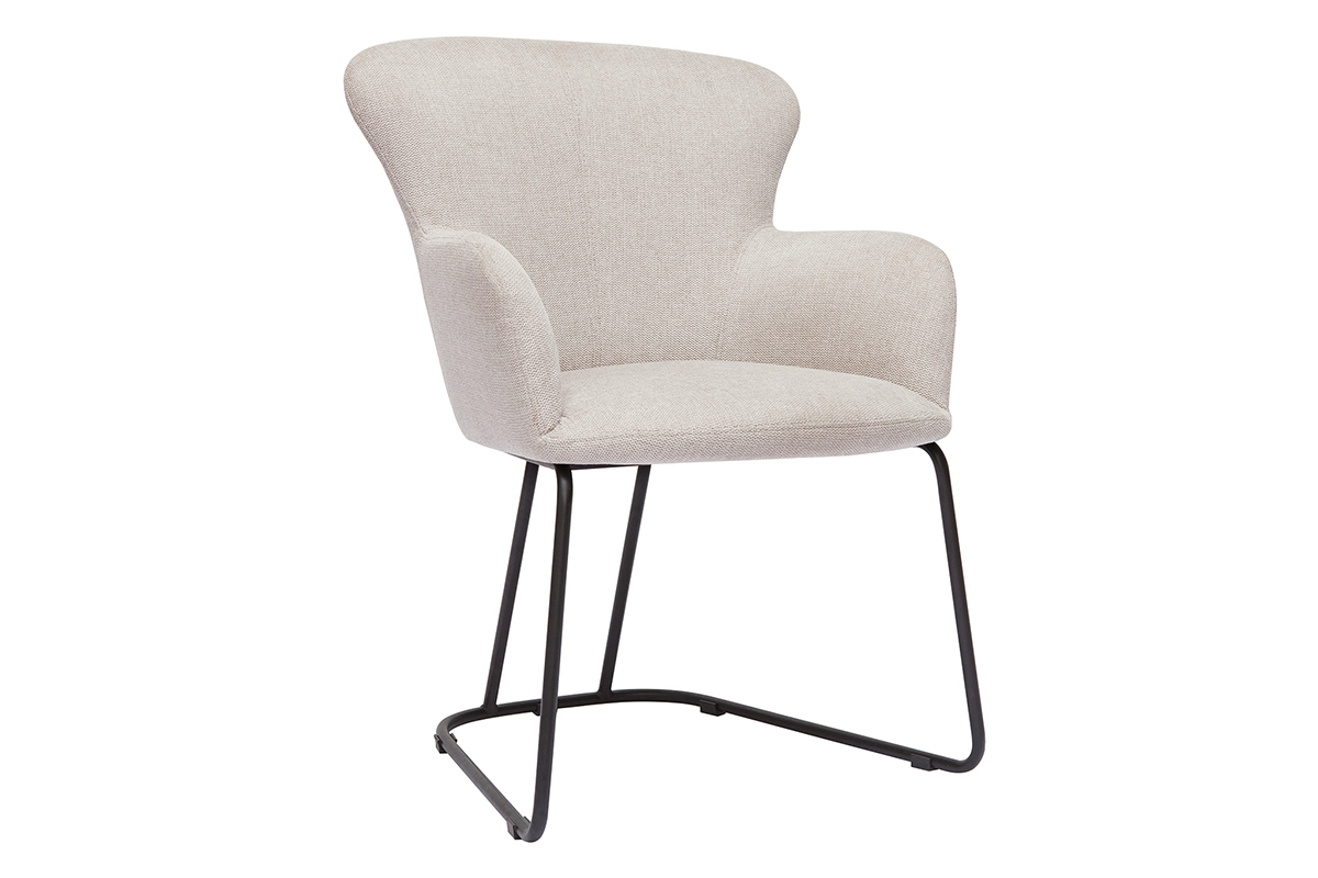 Silla de tejido efecto aterciopelado texturizado beige y metal negro BRITT