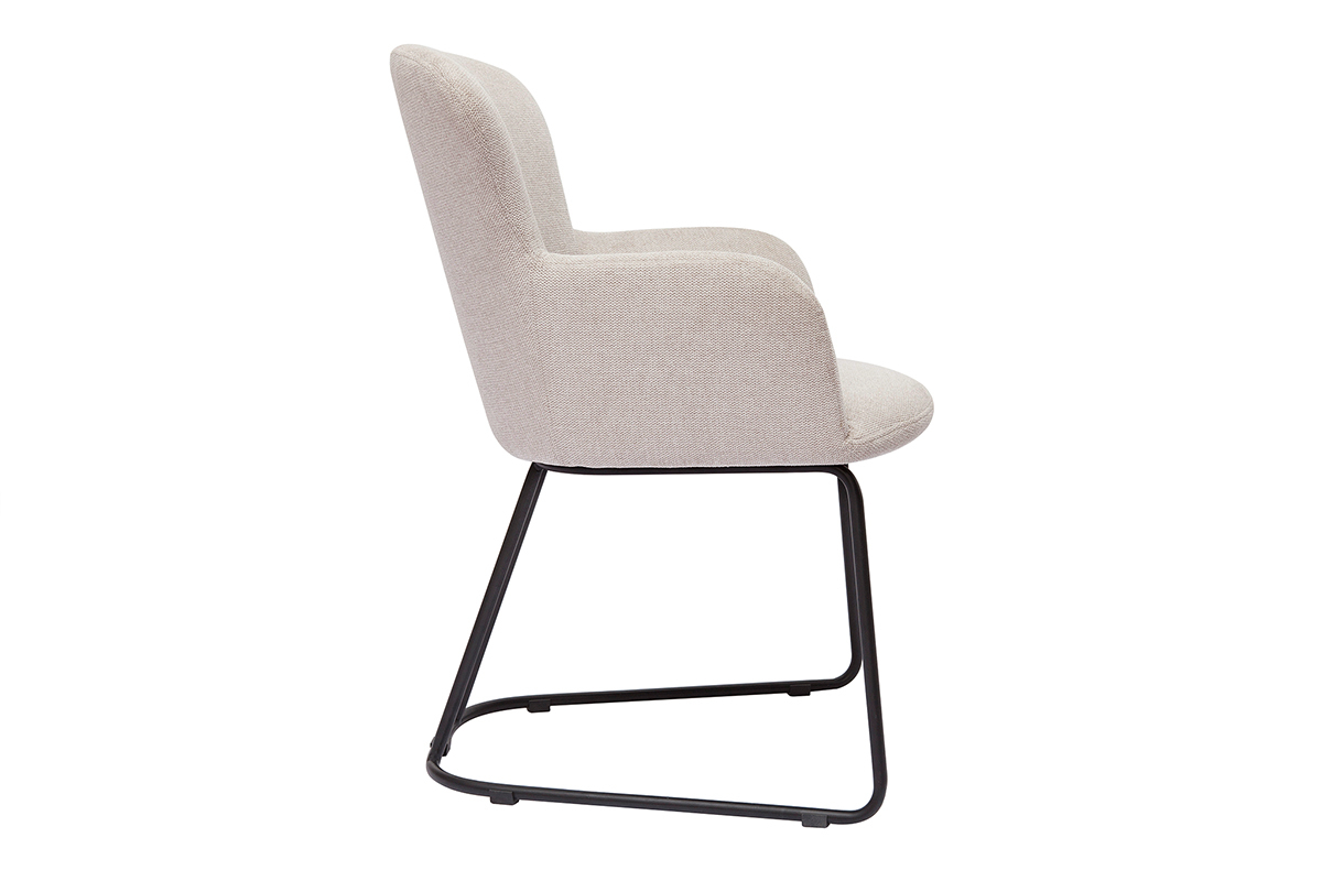 Silla de tejido efecto aterciopelado texturizado beige y metal negro BRITT