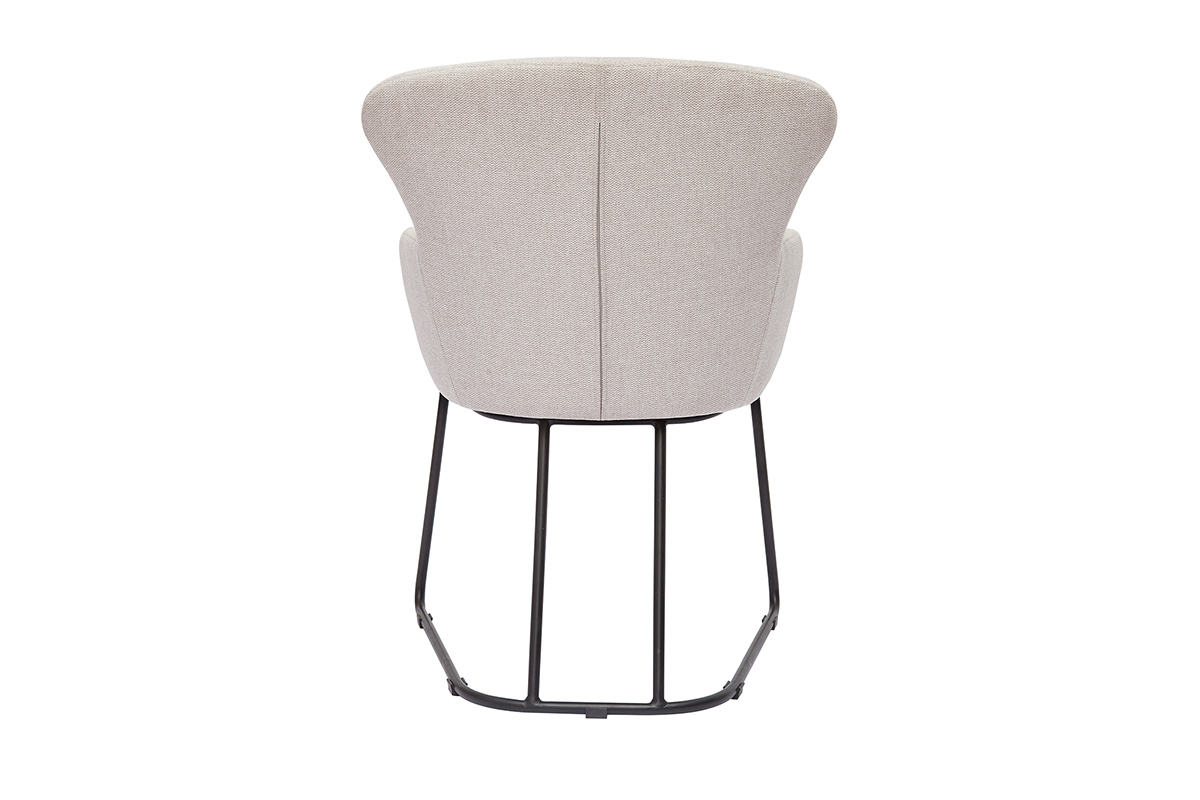 Silla de tejido efecto aterciopelado texturizado beige y metal negro BRITT