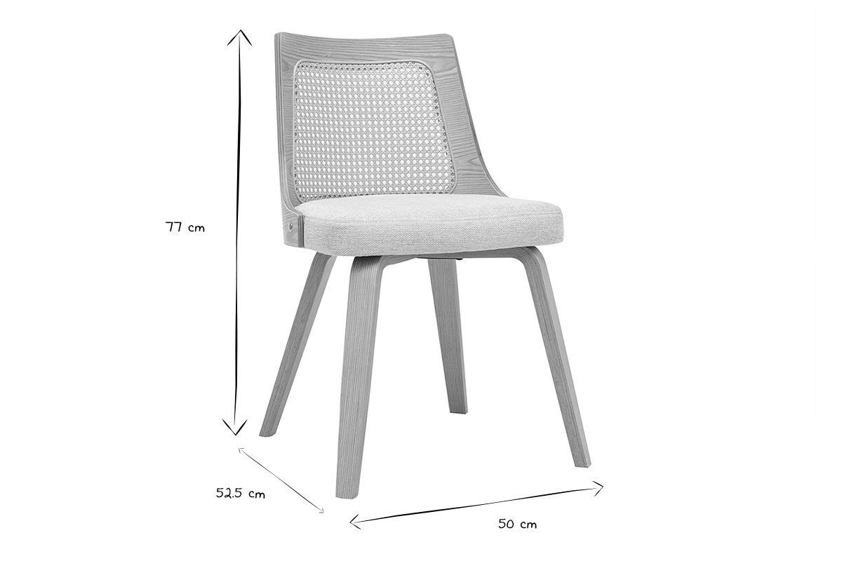 Dimensiones de la silla GARBO en blanco y negro: An.50 x Pr.52,5 x Al.77 cm.